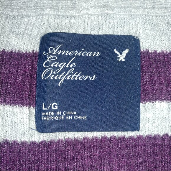 American Eagle: Purple & Grey Striped Waffle Knit Long Cardigan Sweater: Size L - Picture 8 of 9